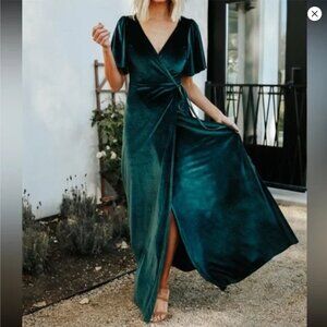 Baltic Born Meghan Green Emerald Velvet Wrap Maxi Dress Women's XS